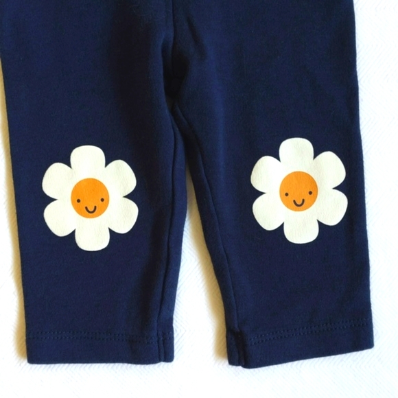 NEW pekkle navy blue with daisy knees leggings 3 months baby girl - Picture 2 of 4